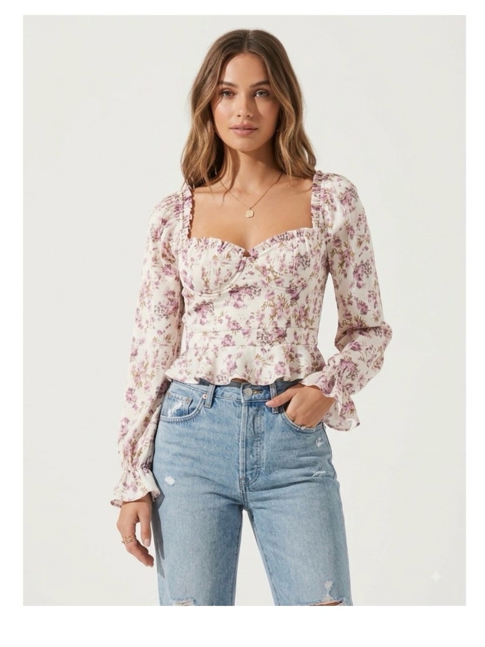 Astr Floral Sweetheart Peplum Blouse - Light Pink